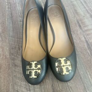 Tory Burch Black Heels with Gold Logo